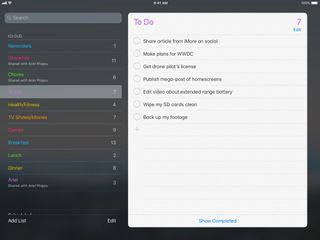 Screenshot of iPad showing tasks in a Reminders list named To-Do