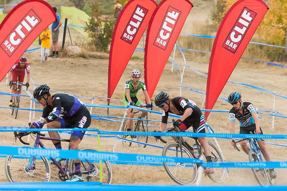 Ben Berden (WCUP) and several riders making their way through a sand pit.