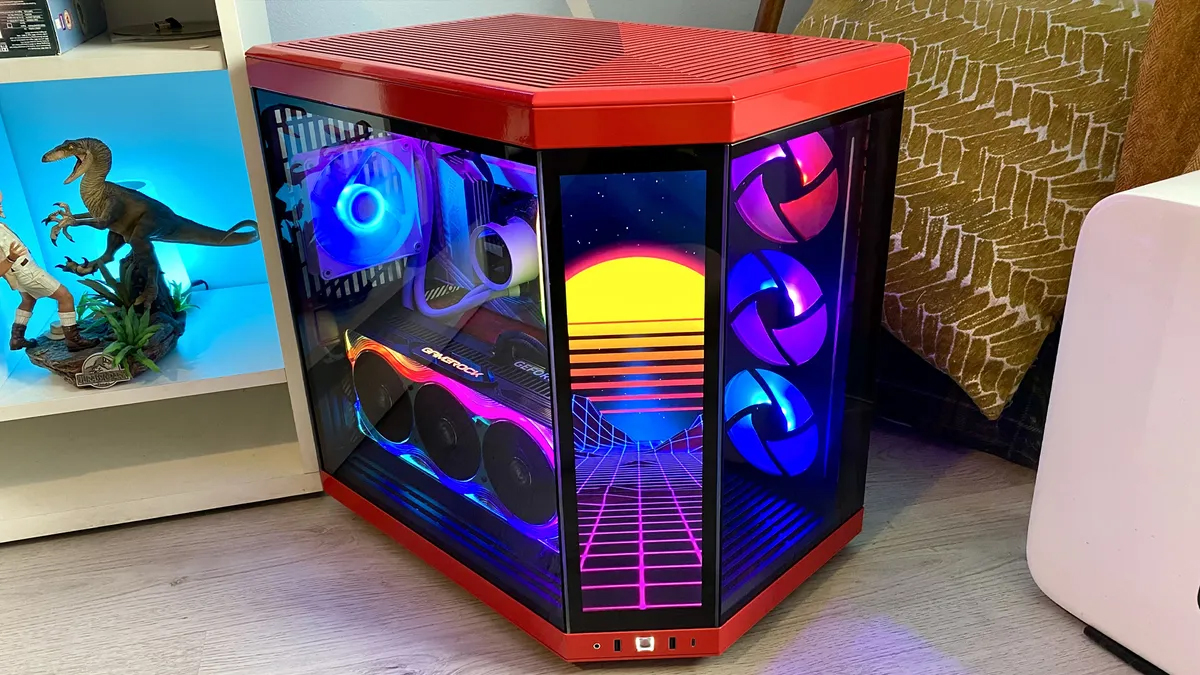 Red Gaming PC case on floor
