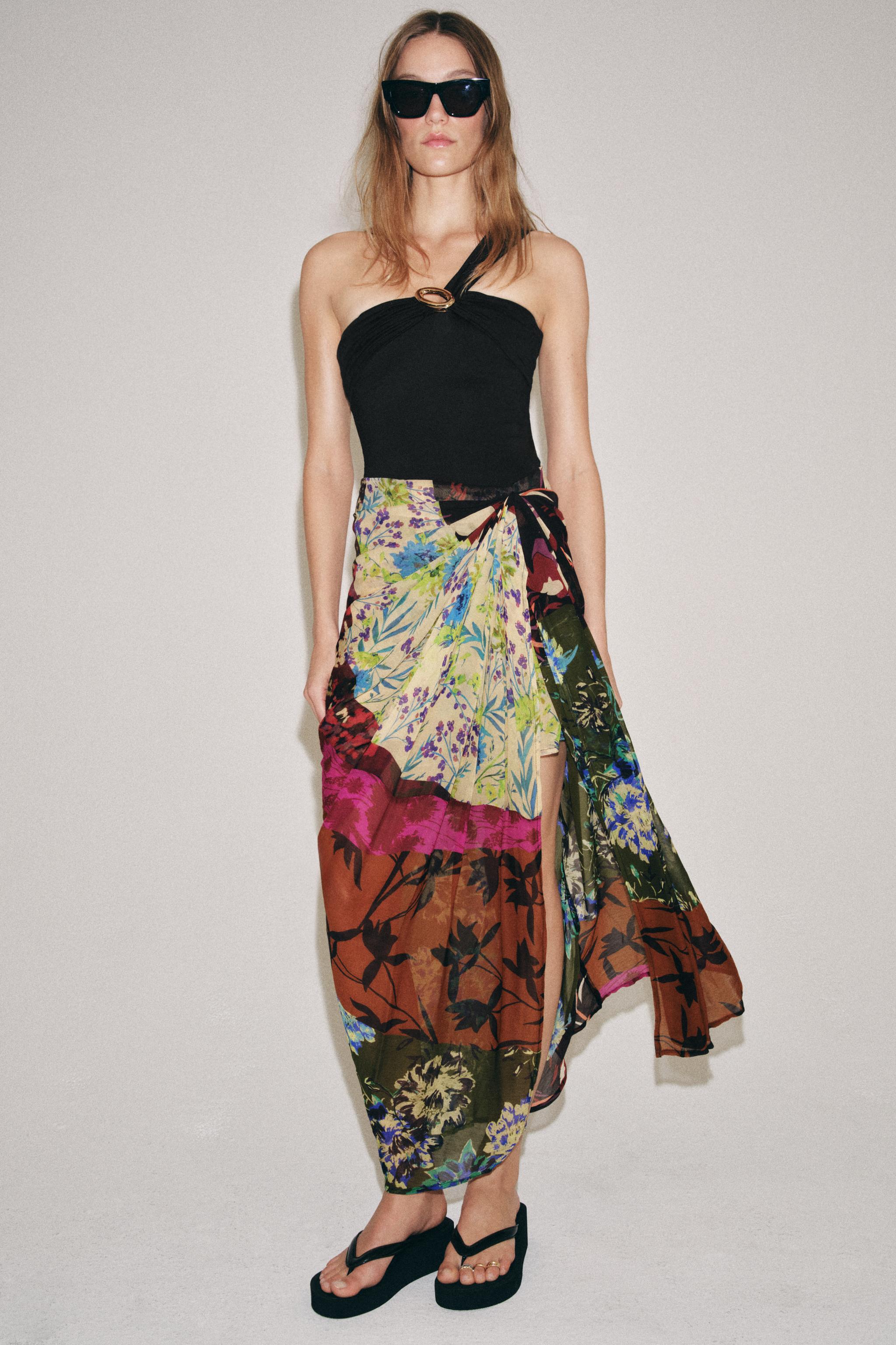 Draped Printed Pareo Skirt