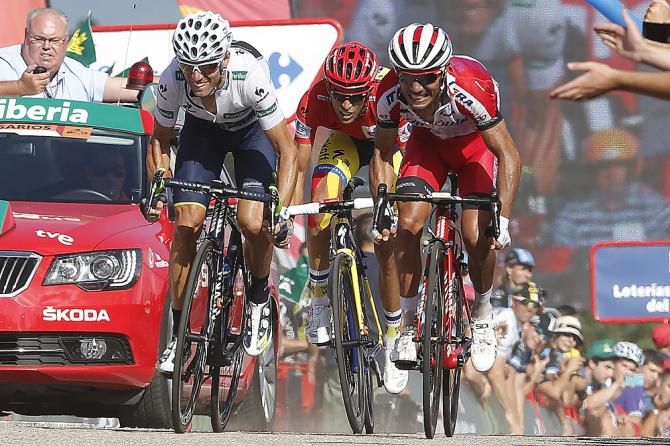 Alejandro Valverde (Movistar), Joaquim Rodriguez (Katusha) and race leader Alberto Contador (Tinkoff-Saxo)