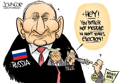 Political Cartoon U.S. The Fed Interest Rates Election Interference Putin Russia