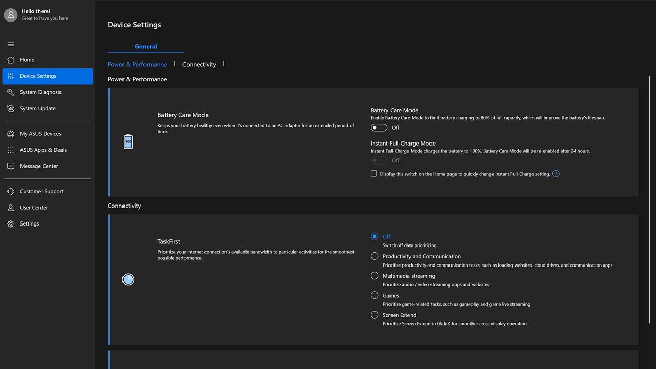 ASUS ROG Zephyrus G16 (2024) GA605 MyASUS Device Settings.