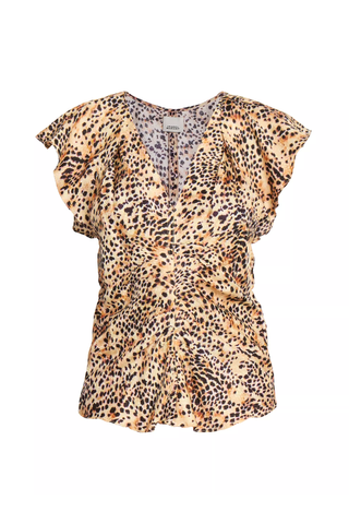 Isabel Marant Lonea Animal-Print Ruched Blouse on white background