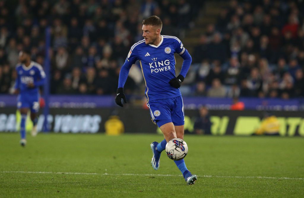 Leicester City&#039;s Jamie Vardy during the Sky Bet Championship match between Leicester City and Sunderland at The King Power Stadium on October 24, 2023 in Leicester, England. (Photo by Stephen White - CameraSport via Getty Images)