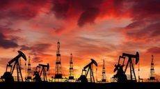 An oilfield in Iran at sunset.