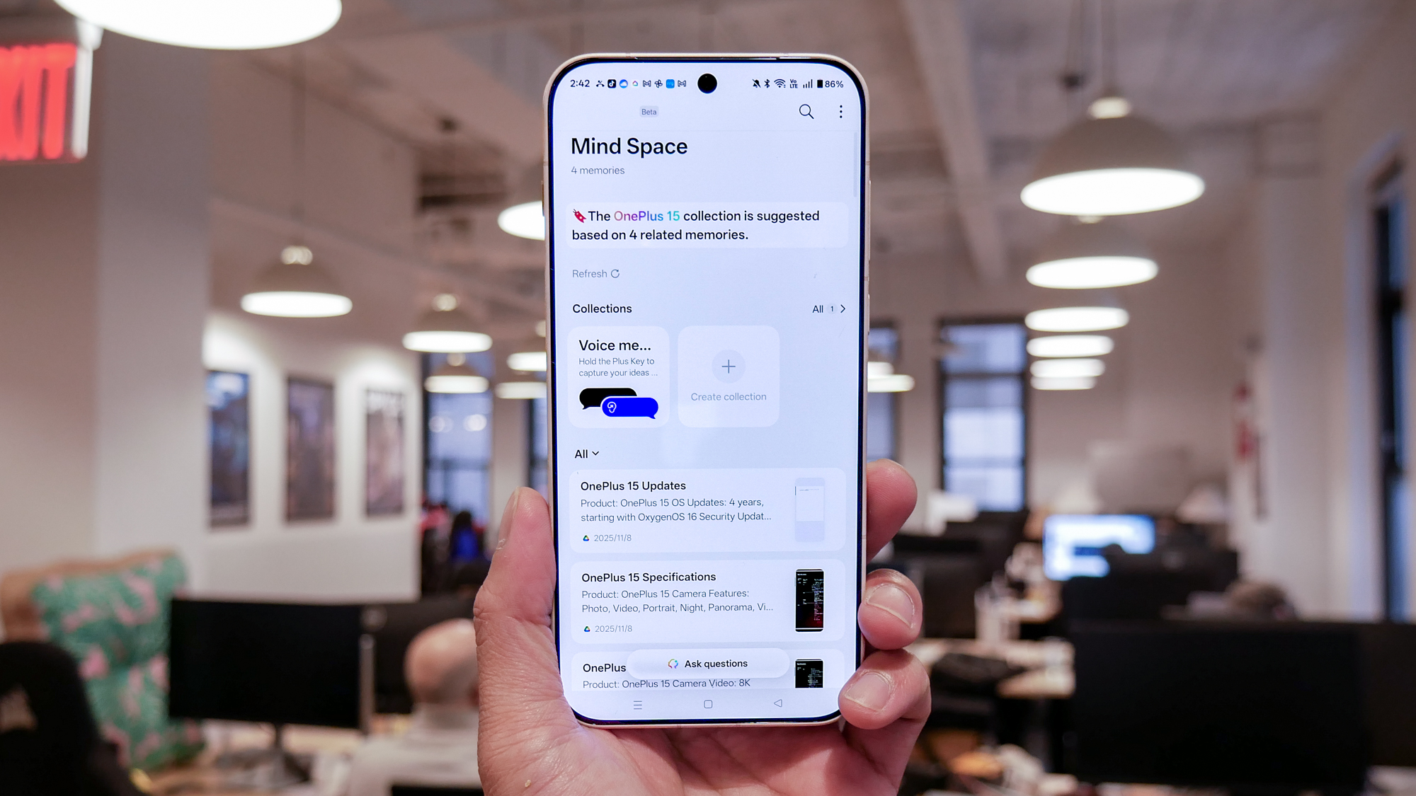 OnePlus 15 showing Mind Space.
