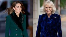 A composite of a picture of the Princess of Wales at Together at Christmas 2025 and a picture of Queen Camilla in December 2020