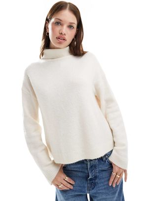 Asos Design Knitted High Neck Jumper in Cream