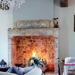 living room with white wall and fire place