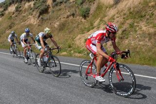 Andy Jacques-Maynes (Bissell) leads Ryan Anderson (Kelly Benefit Strategies) in the break.