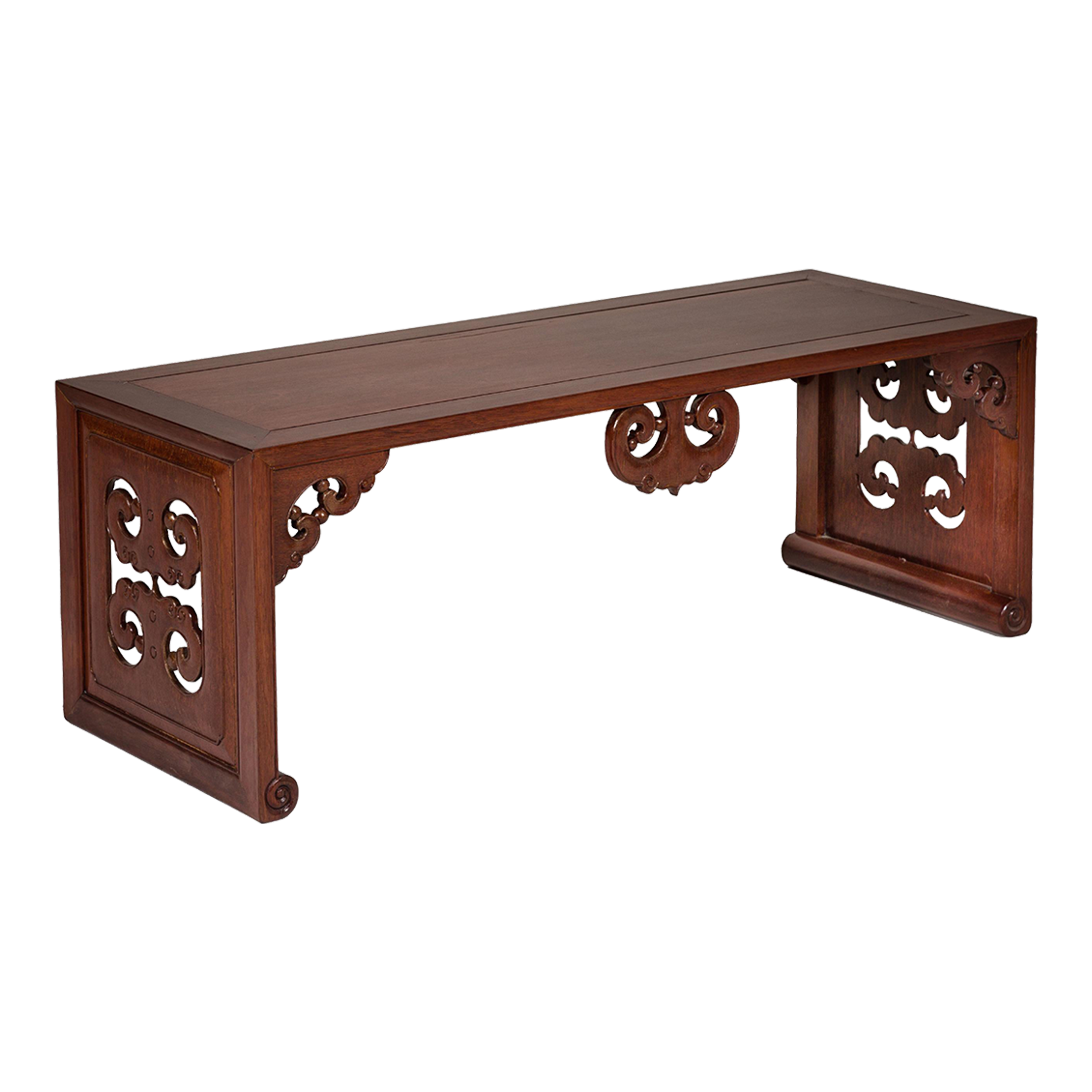 Late Qing Dynasty Brown Lacquered Coffee Table With Openwork Cloud Motifs