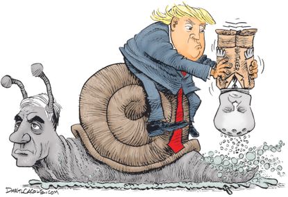 Political cartoon U.S. Trump Mueller probe Matthew Whittaker Attorney General salt snail