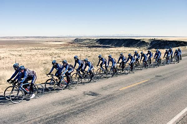High plains drifters - the Navigators ride across the dry desert plateau of New Mexico.