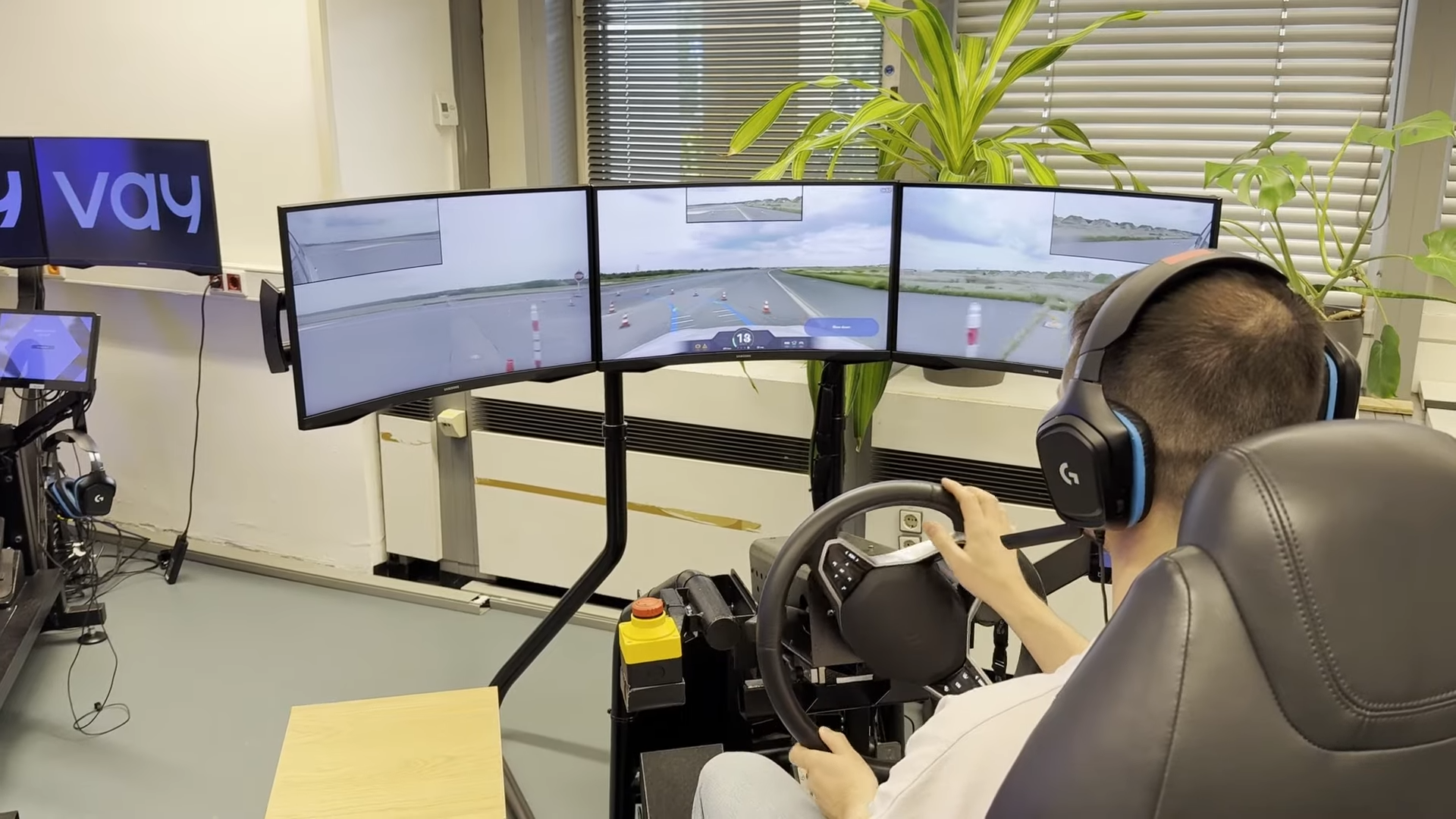 A driver remotely controls a car on the defunct Tegel airport runway.