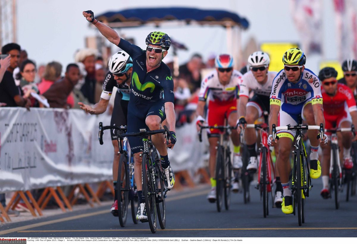 Jos&eacute; Joaquin Rojas (Movistar) wins at the Tour of Qatar.