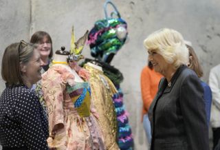 Camilla, Duchess of Cornwall visits the National Theatre on April 27, 2022