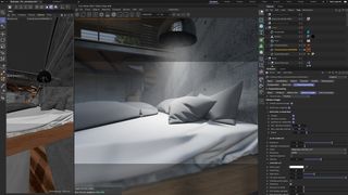 Octane Render 2023.1 review; a render of a bed