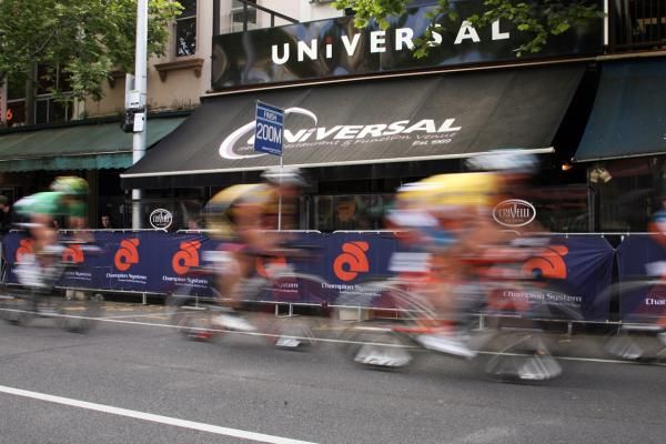 Racers fly by in a blur on the final stage