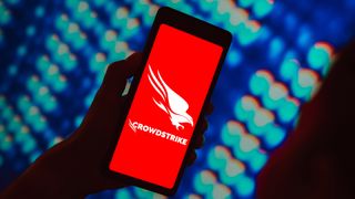 CrowdStrike logo and branding picture on a smartphone screen.