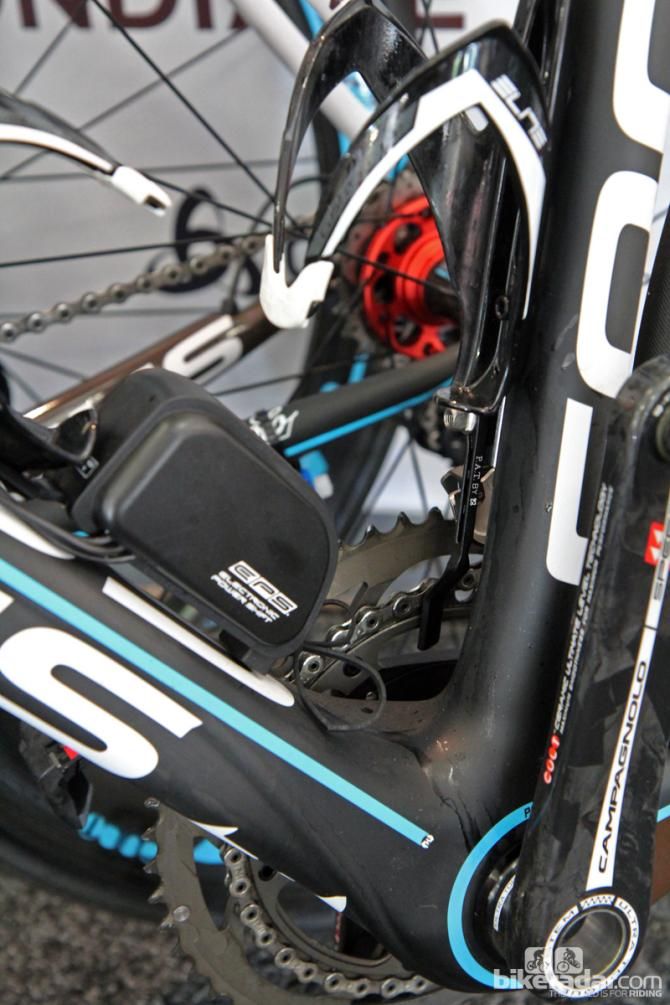 Campagnolo offers its own chain catchers but Ag2R-La Mondiale is using these machined aluminum widgets instead.