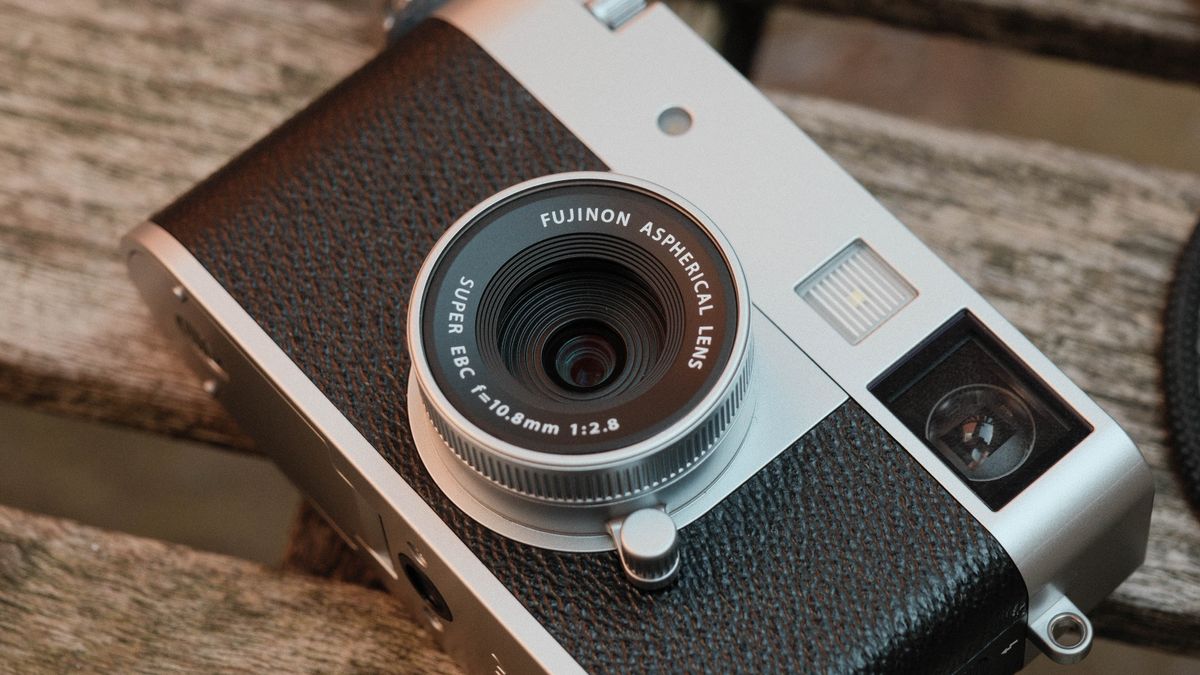 Fujifilm X Half camera on a wooden bench