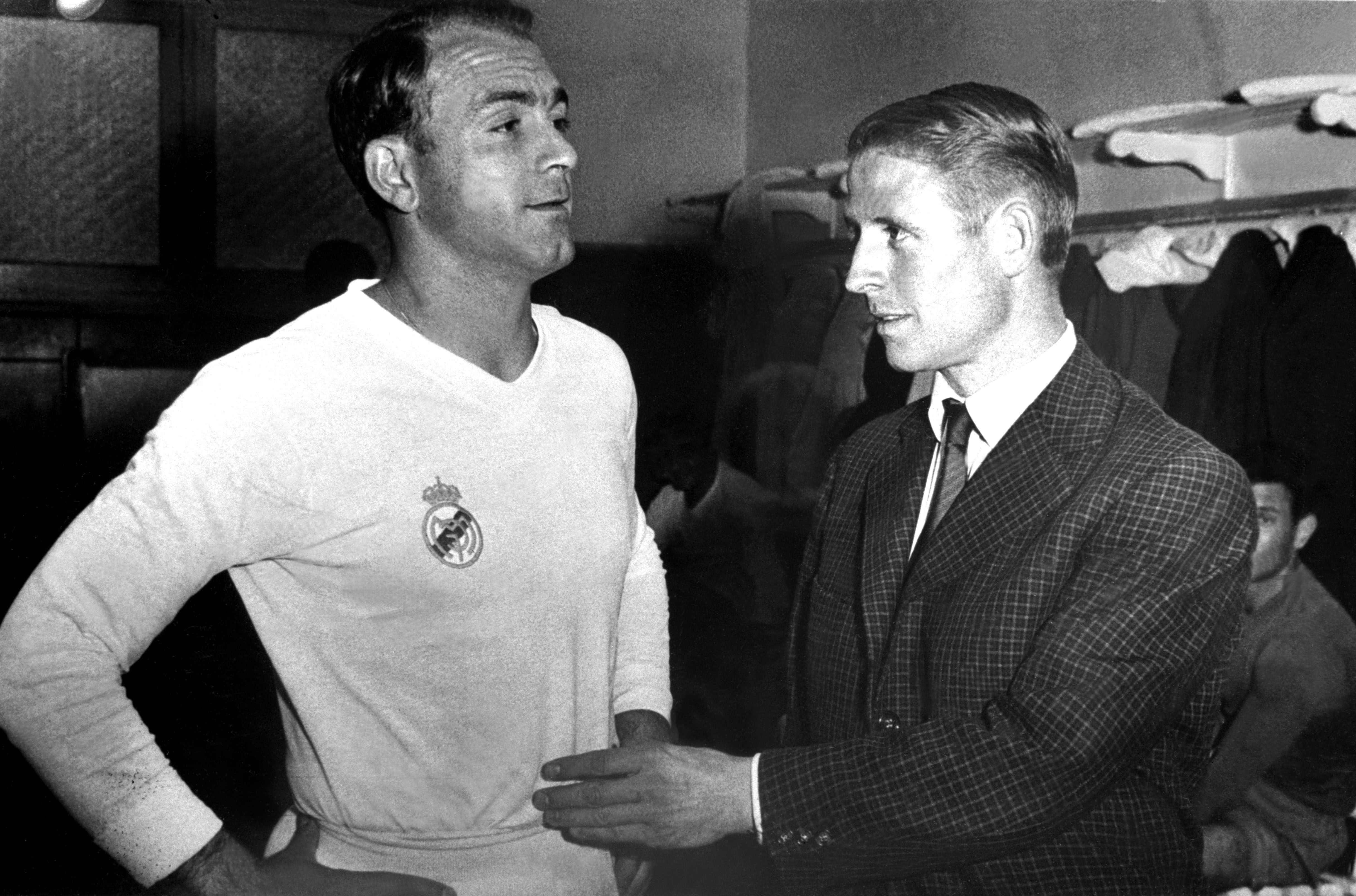 Real Madrid pair Alfredo Di Stefano and Raymond Kopa in 1956.