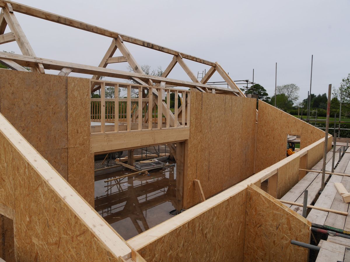 a structural insulated panel build in process