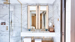 A marble bathroom at the Almanac