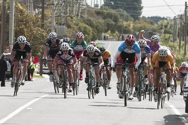 Joel Pearson (Genesys Wealth Advisers) punches the air as the sprint goes on up-ahead as he claims his first stage race victory in Australia.