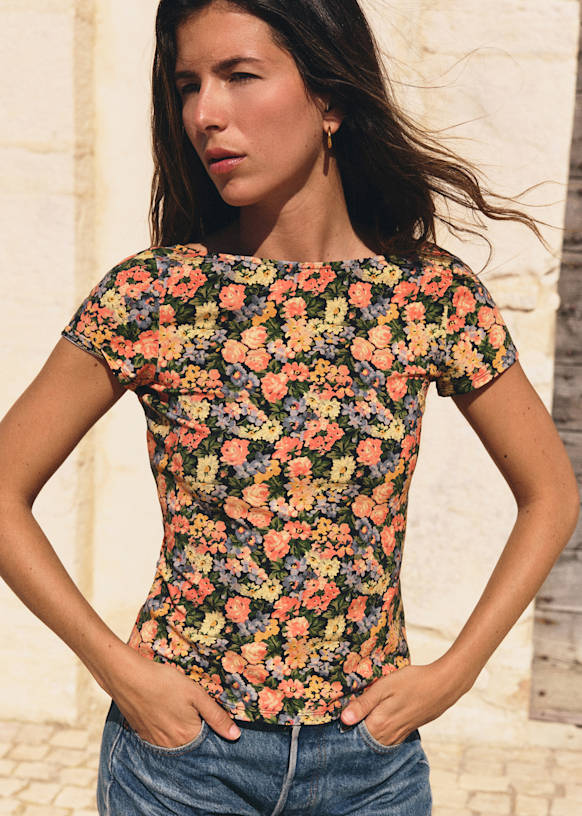 Anissa T-Shirt - Floraline Print - Organic Cotton - Textile Made From Organic Fibers - S&amp;eacute;zane