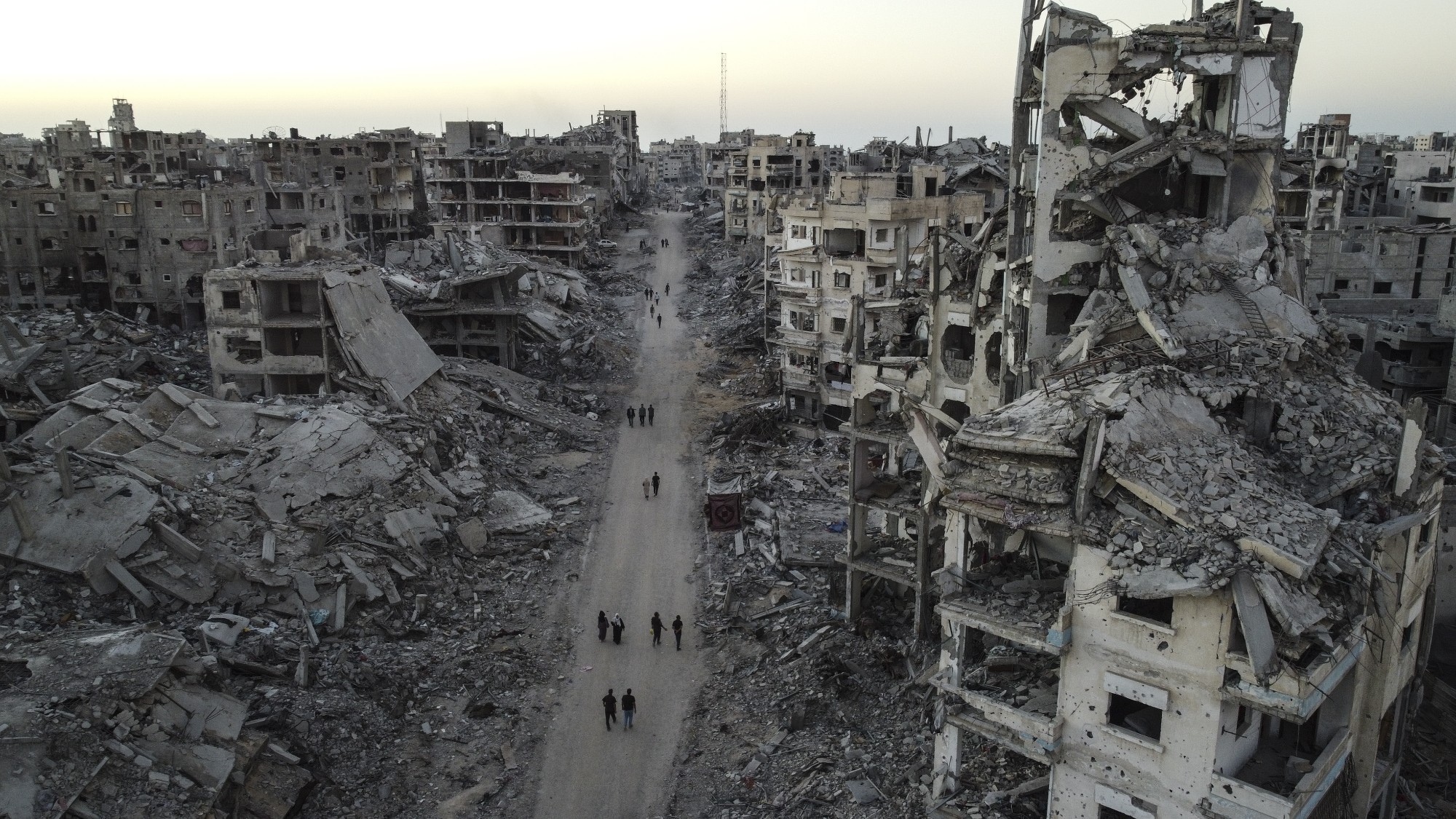 An aerial view from Sheikh Ridwan in Gaza City, Gaza, shows the heavy destruction left behind after the Israeli army withdraws following a ceasefire agreement