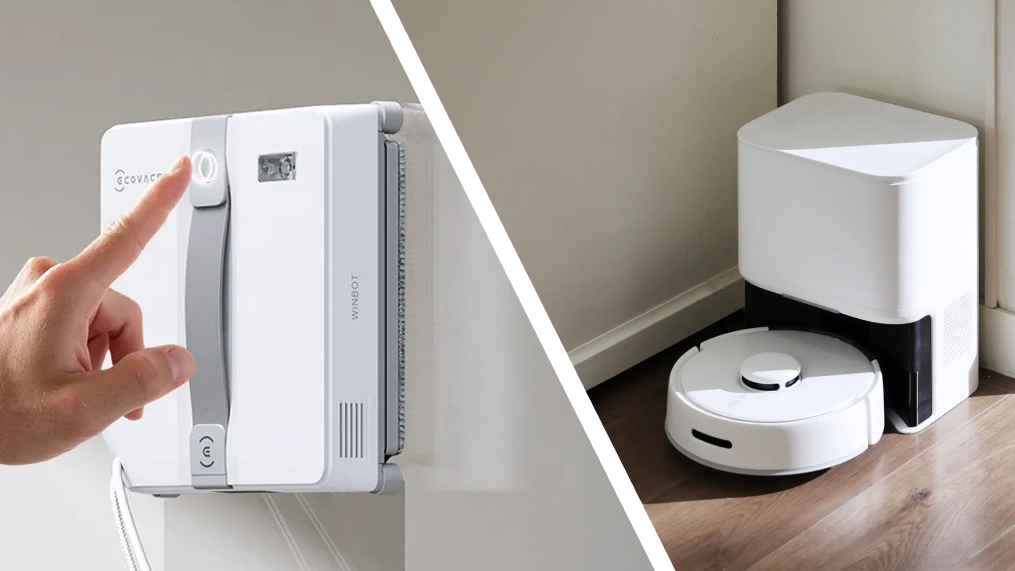 Split image of Ecovacs Winbot Mini and Switchbot K10 Plus