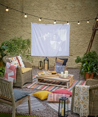 outdoor cinema set-up in a backyard