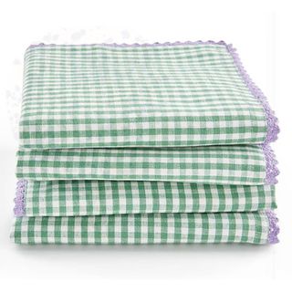 La redoute green gingham napkins with lilac edging.