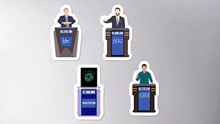 Heroes of Quiz Shows Jeopardy! Greatest of all time champion stickers with Ken Jennings, Brad Rutter, James Holzhauer and Watson.