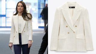 Kate Middleton wearing a Zara blazer side-by-side with the original blazer