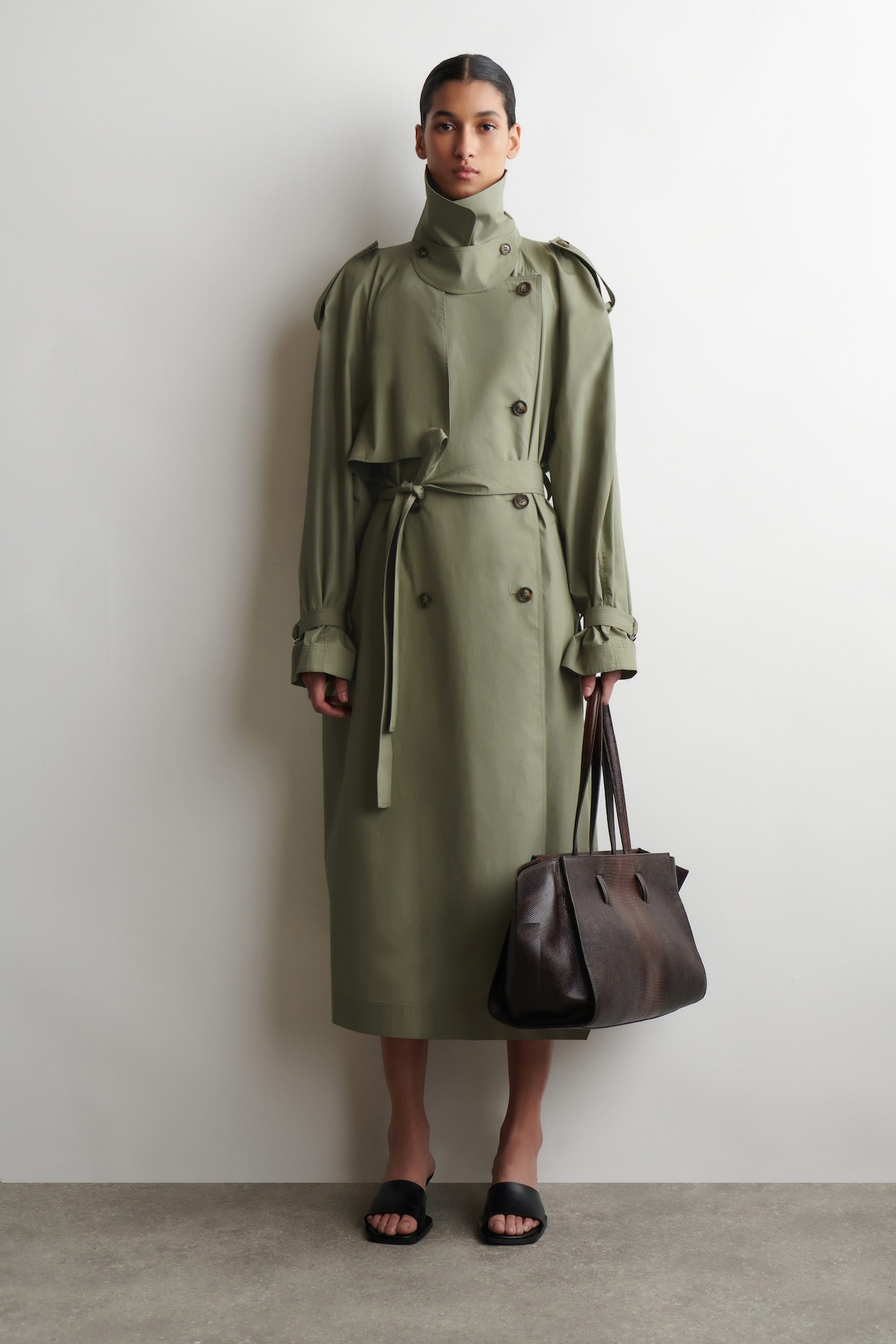 cos, Mock-Neck Cotton Trench Coat
