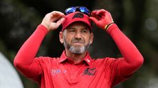 Sergio Garcia puts his sunglasses on his cap during the Open de Espana
