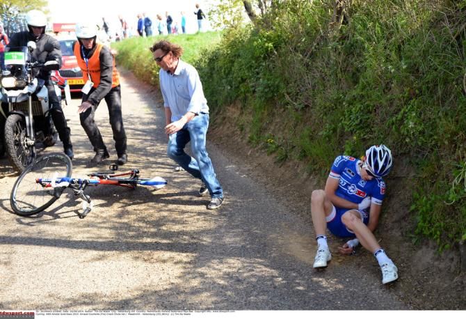 Arnaud Courteille (FDJ) was one of many riders to go down durin Amstel Gold Race