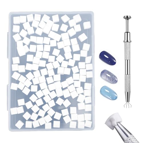 Gasrons Soft Nail Sponges&amp;#65288;150pcs&amp;#65289;, Reusable Nail Sponges,nail Diy Sponges, Nail Art Sponges, 1pcs Grabbing Pen and Nail Brush Professional Accessories Manicure Salon Supplies