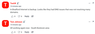 Screenshot of Downdetector Virgin Media comments