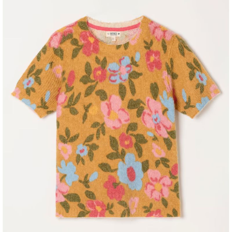 Fatface , Yellow Floral Fluffy Knit Top