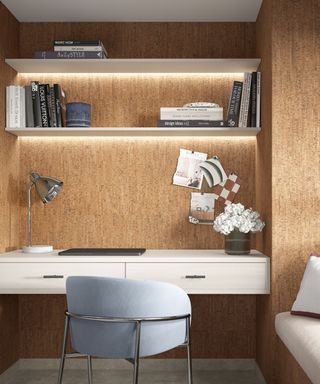 office alcove with cork wall panelling