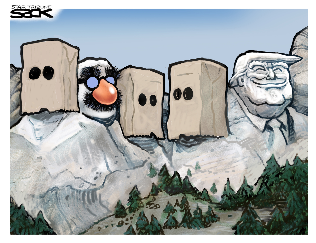 Political Cartoon U.S. President Trump Mount Rushmore Washington Lincoln Roosevelt&amp;amp;nbsp;Jefferson