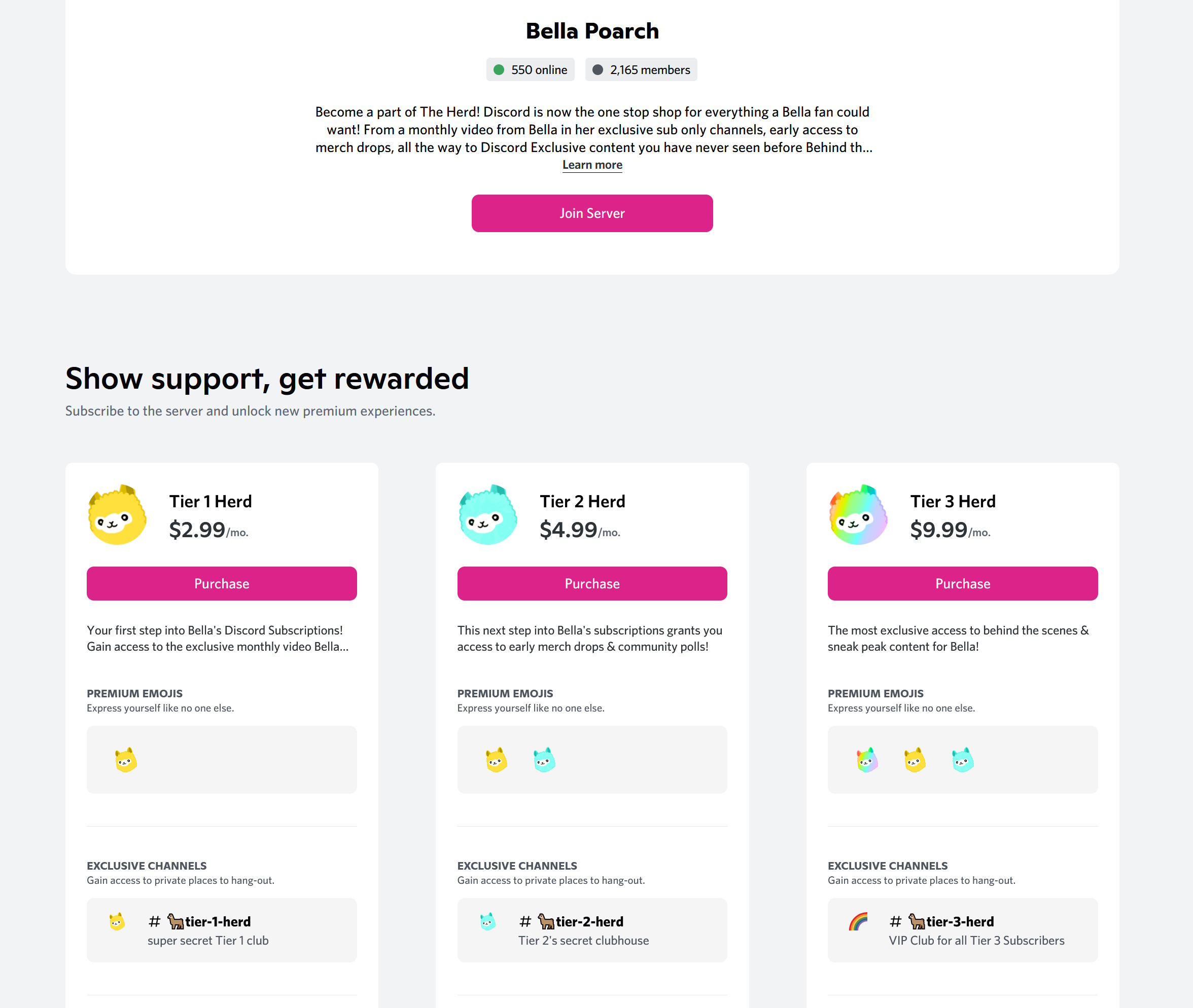 Bella Poarch Discord Subscription screen