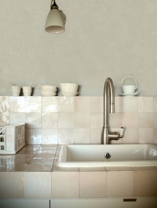A tiled countertop with zellige tiles from Mosaic Factory