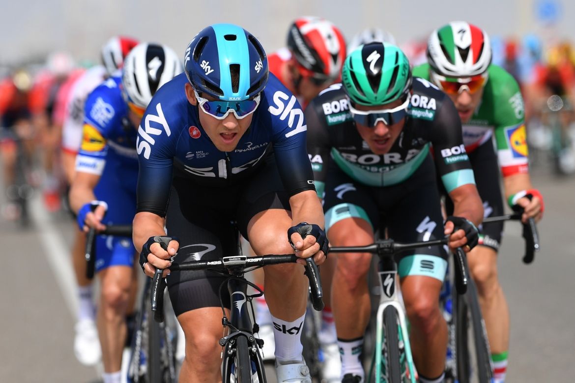 Kristoffer Halvorsen of Team Sky was in the lead group when the race split up