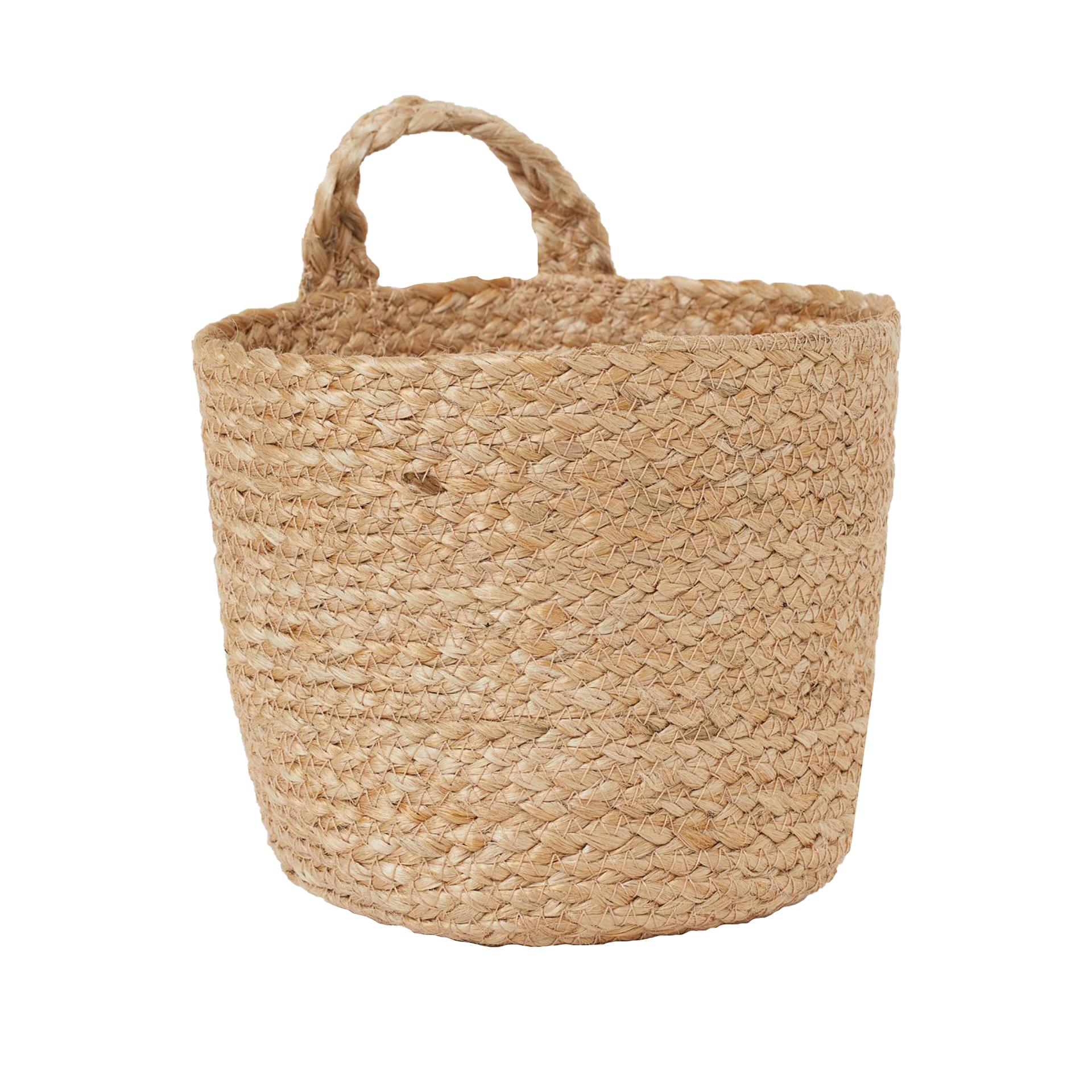 Keranjang penyimpanan anyaman gantung berwarna krem alami