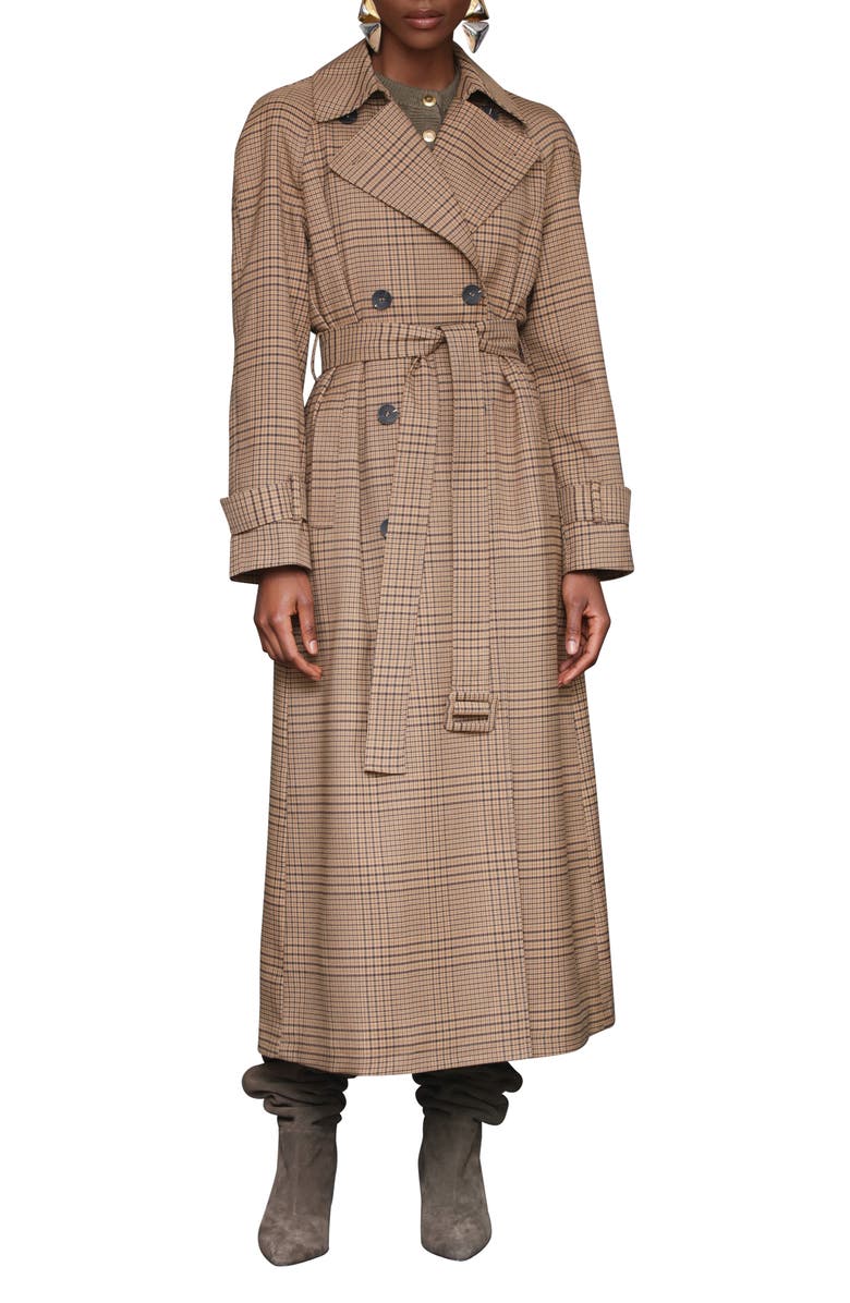 Double Breasted Houndstooth Plaid Trench Coat